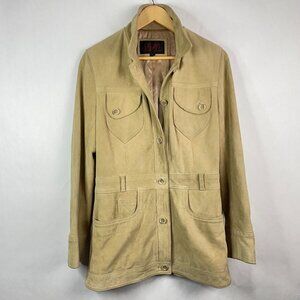Oscar Leopold 100% Calf Suede Jacket Button Down Pocket Beige Tan Small Womens